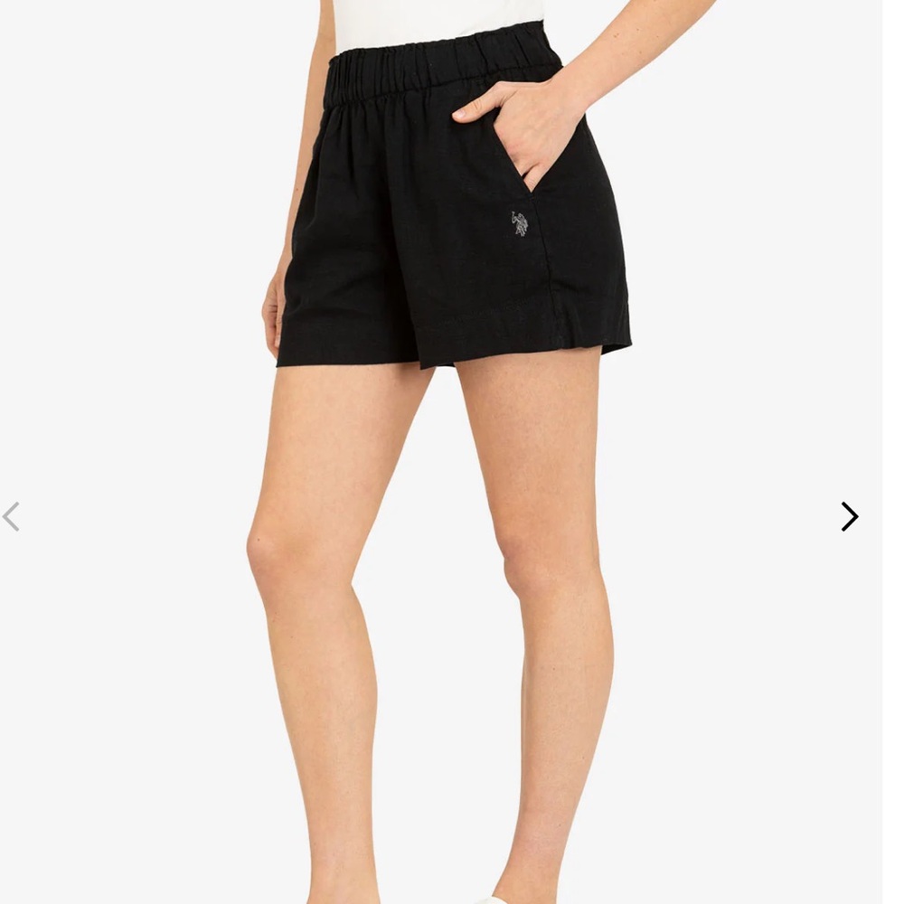 U.S. Polo Assn. Black High Waist Linen Shorts